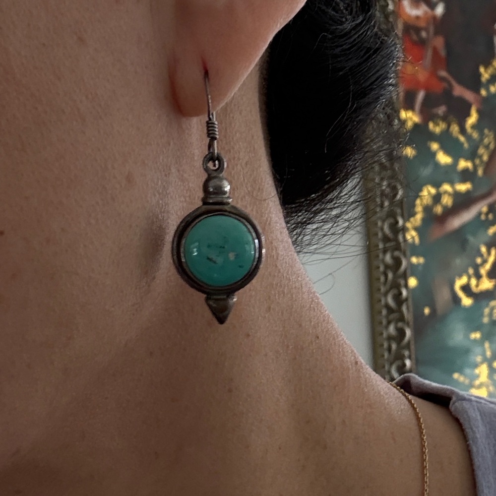 Turquoise Silver 925 Dangle Earrings - Picture 3 of 5